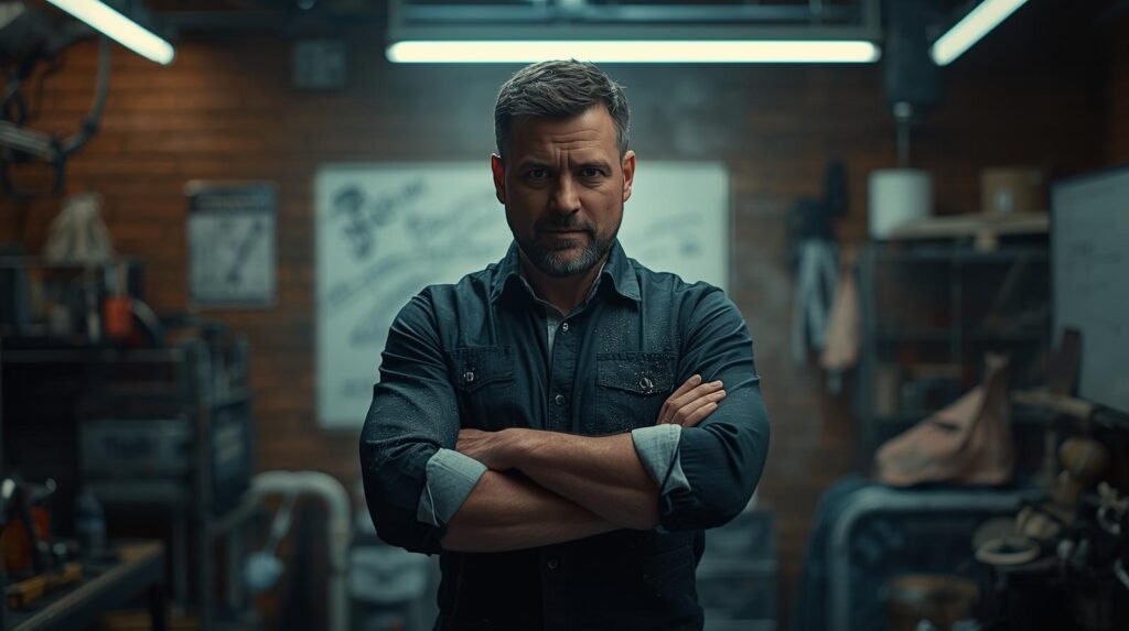 business owner in industrial garage